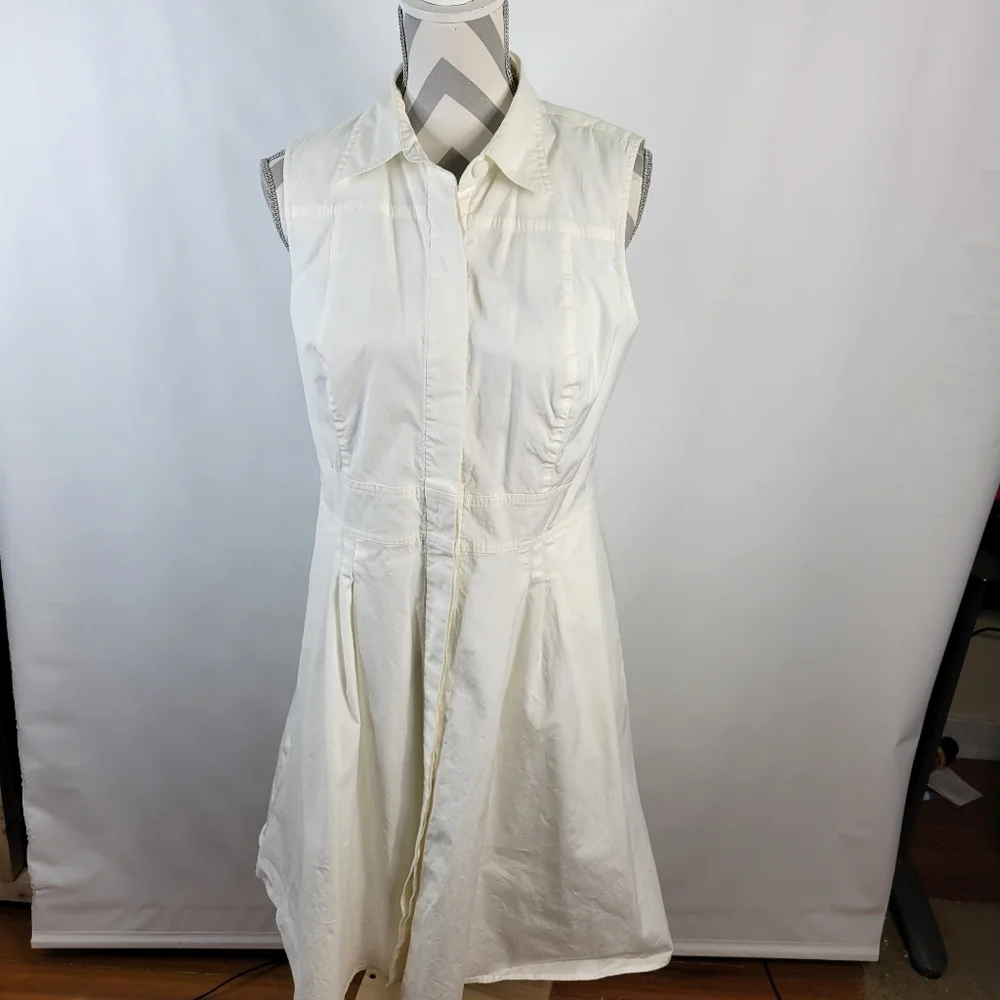 Ann Taylor Loft White Sleeveless Shirt Dress Cotton Size 12 - Picture 2 of 15